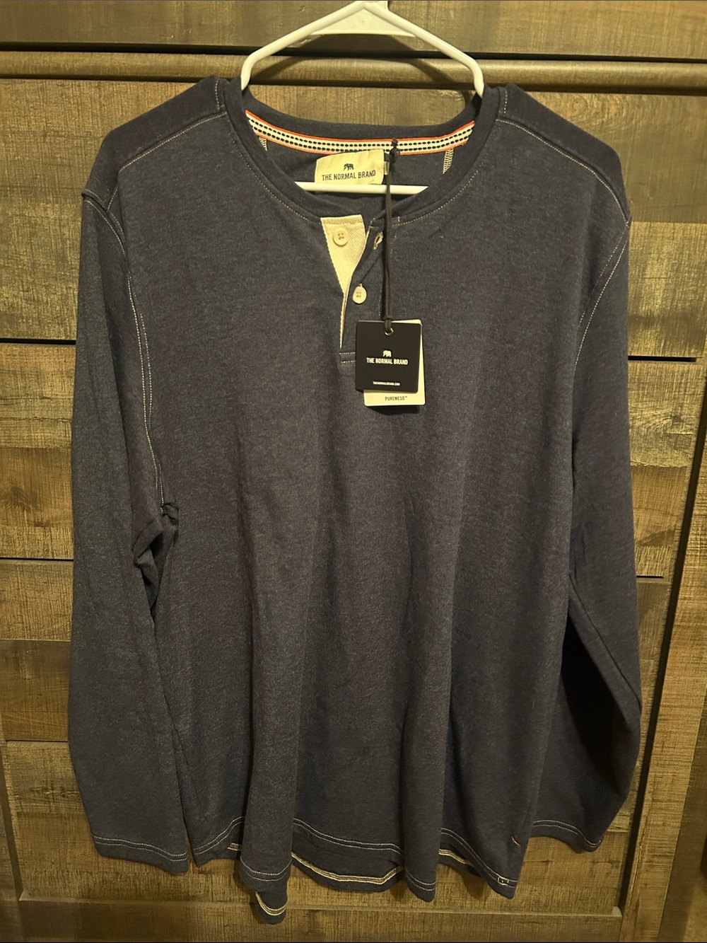 The Normal Brand Men’s Navy Long-Sleeve Henley with Contrast Placket